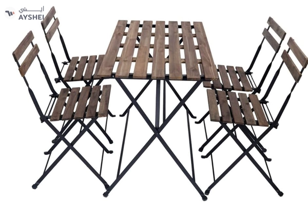 Yatai Decor 5Pcs Patio Bistro Set - Folding Outdoor Wood Chair And Table