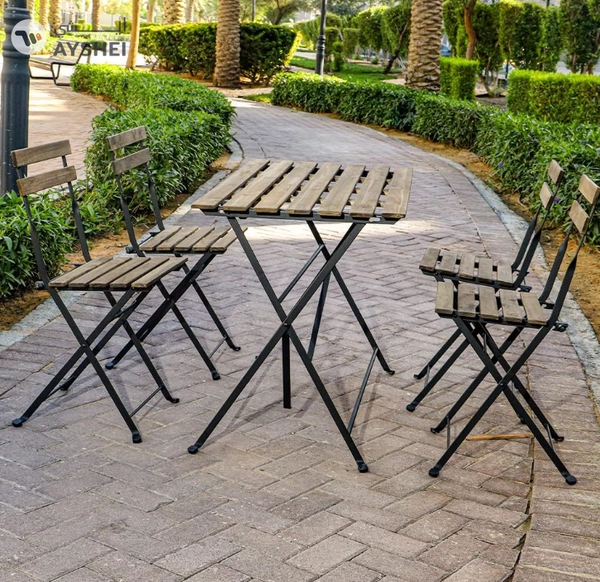 Yatai Decor 5Pcs Patio Bistro Set - Folding Outdoor Wood Chair And Table