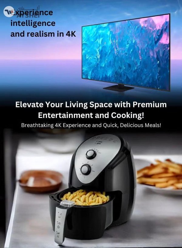 Samsung 55-Inch Q70C QLED 4K Smart TV with Quantum HDR 10+, HDR10+, AirSlim Design With 3.5L Air Fryer 1500W, 80-200°C Cooking Range, Rapid Air Convection 55Q70C+AIR-FRYER Grey