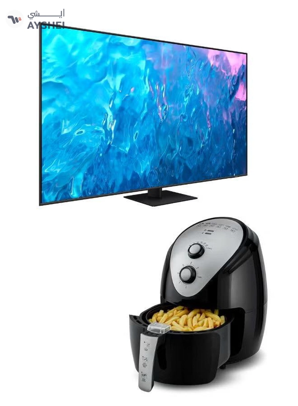 Samsung 55-Inch Q70C QLED 4K Smart TV with Quantum HDR 10+, HDR10+, AirSlim Design With 3.5L Air Fryer 1500W, 80-200°C Cooking Range, Rapid Air Convection 55Q70C+AIR-FRYER Grey