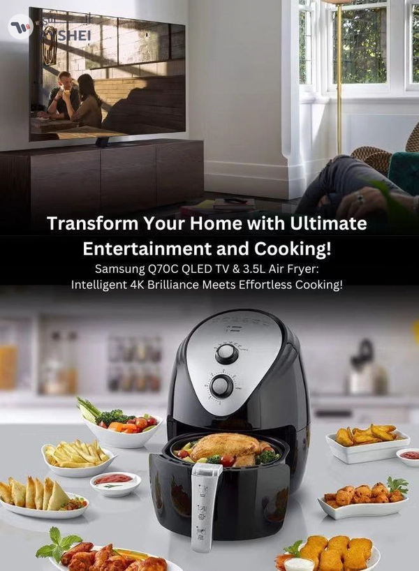 Samsung 55-Inch Q70C QLED 4K Smart TV with Quantum HDR 10+, HDR10+, AirSlim Design With 3.5L Air Fryer 1500W, 80-200°C Cooking Range, Rapid Air Convection 55Q70C+AIR-FRYER Grey