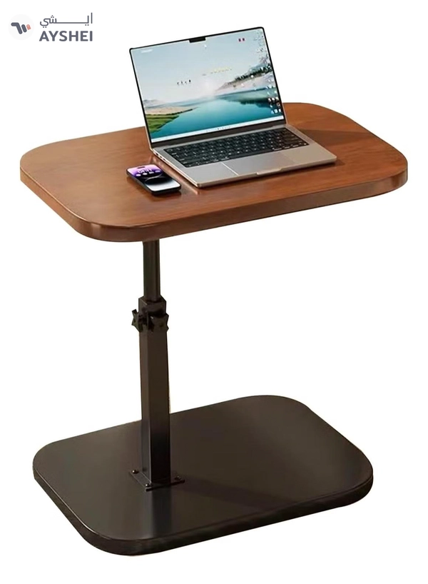 DubaiGallery Adjustable Side Table NAN C-Shaped, Metal Frame MDF Simple Tea for Hotel Famous and Famous Special-Shaped Table, Brown/Black