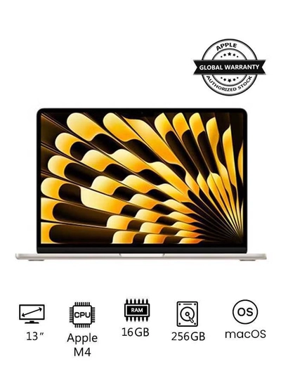 Apple New 2025 MacBook Air MW0Y3 13-Inch Display, Apple M4 Chip 10-Core CPU 8-Core GPU Processor/16GB RAM/256GB SSD/macOS English/Arabic Starlight-0