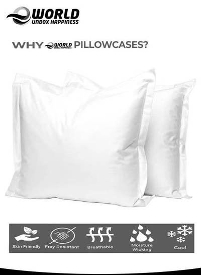 Eworld 2 Piece King Size White Cotton Pillowcases, Featuring 400 Thread Count-2