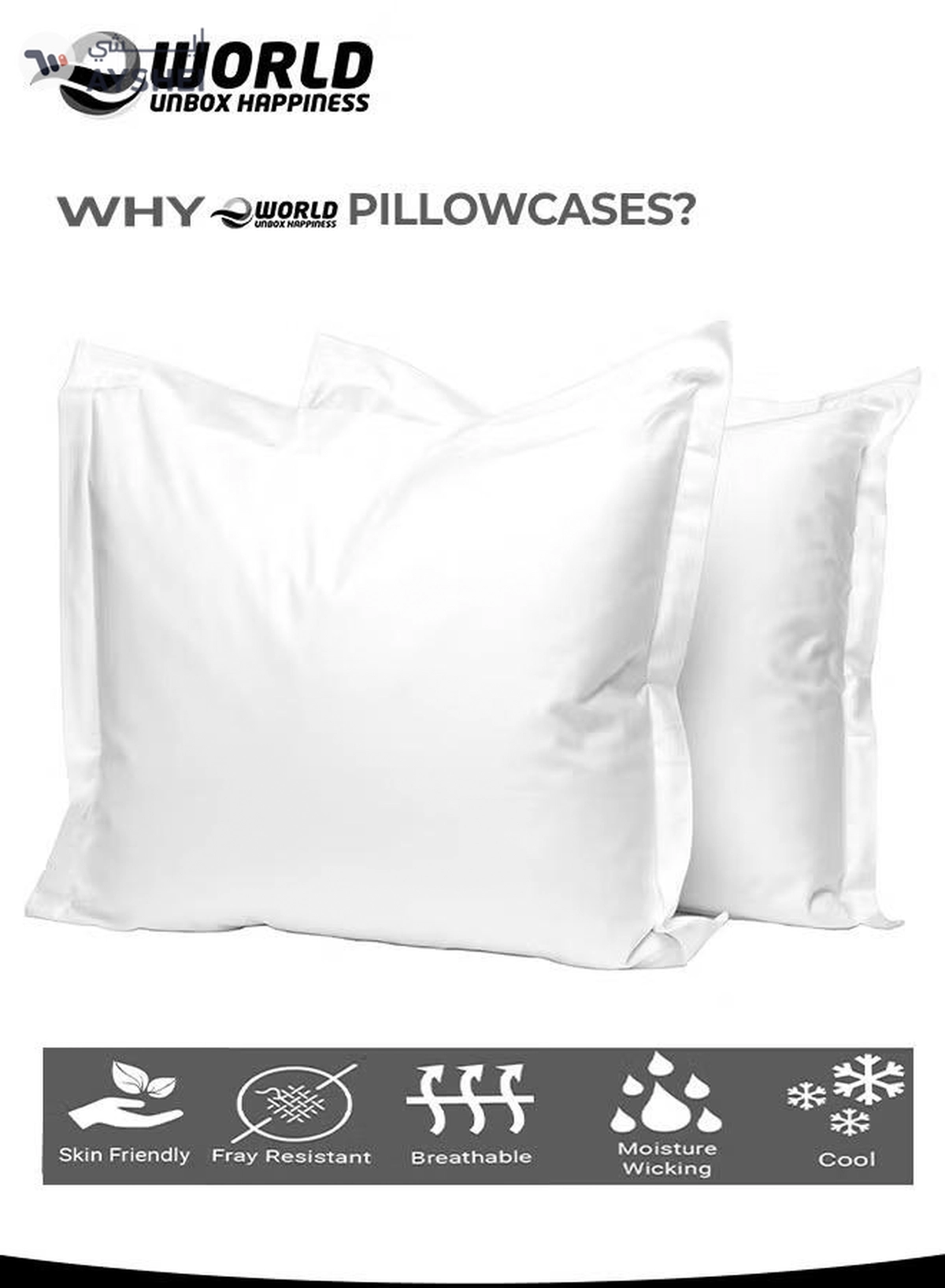 Eworld 2 Piece King Size White Cotton Pillowcases, Featuring 400 Thread Count-2-2