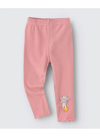  babyqlo Star Applique Detail Mid-Rise Leggings Pink/Grey-0