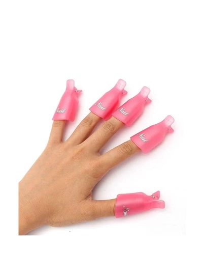 ORiTi 10PC Plastic Acrylic Nail Art Soak Off Cap Clip UV Gel Polish Remover Wrap Tool (PINK)-0