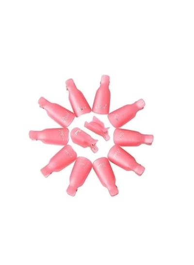 ORiTi 10PC Plastic Acrylic Nail Art Soak Off Cap Clip UV Gel Polish Remover Wrap Tool (PINK)-2