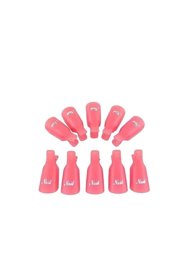 ORiTi 10PC Plastic Acrylic Nail Art Soak Off Cap Clip UV Gel Polish Remover Wrap Tool (PINK)-5
