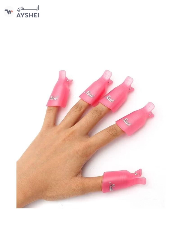 ORiTi 10PC Plastic Acrylic Nail Art Soak Off Cap Clip UV Gel Polish Remover Wrap Tool (PINK)