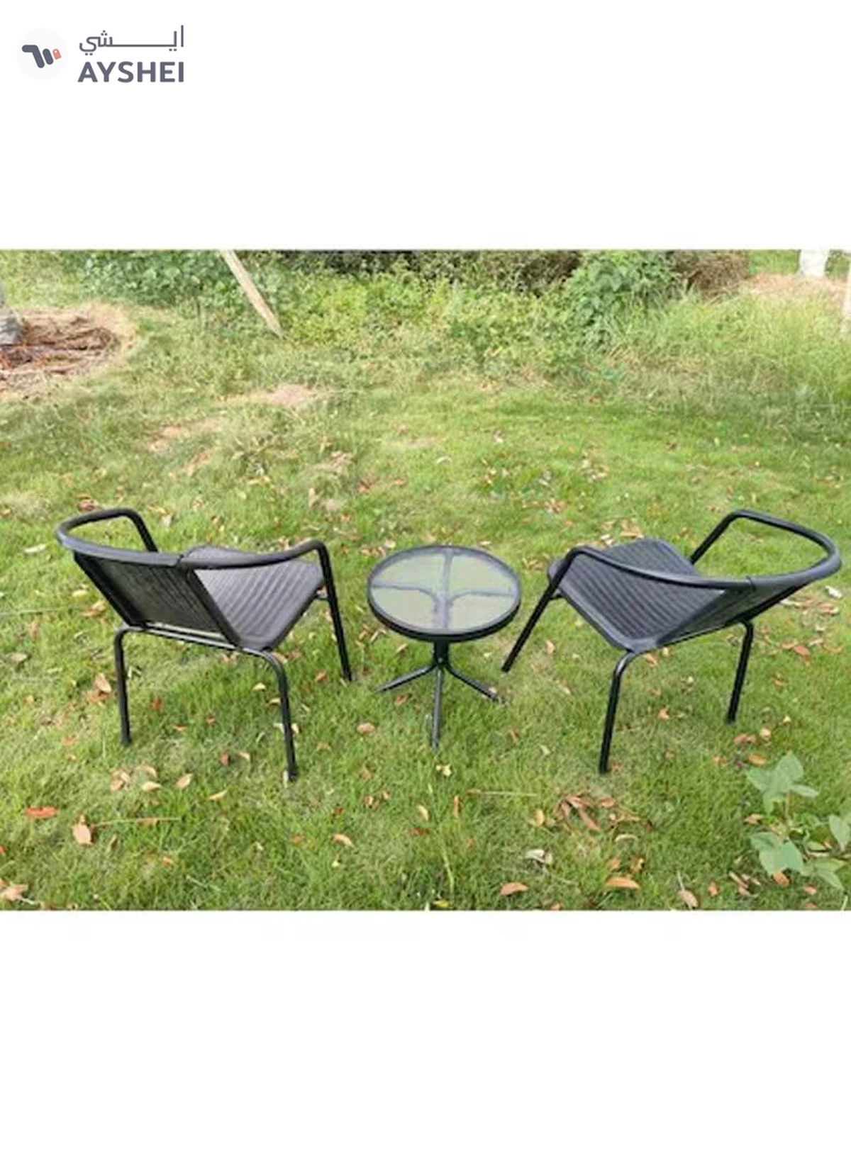 DubaiGallery Garden Patio Seating Chair and Table Set Outdoor Balcony Garden Coffee Table Set Furniture with 1 Table and 2 Chairs Set-3-3