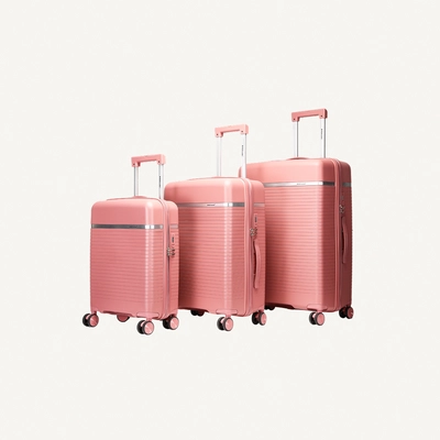 British Traveller 3-Piece Polypropylene Luggage Set | 20”, 24”, 28” Lightweight Suitcases with 360° Spinner Wheels, TSA Lock, Water & Scratch Resistant | Durable Hard Shell Trolley Bags with Telescopic Handle - Pink-0