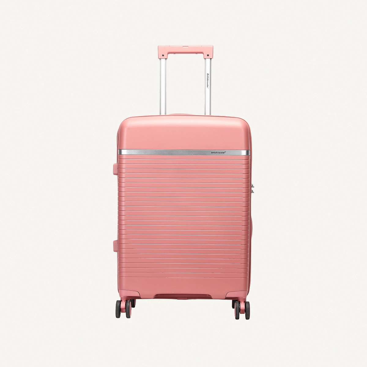 British Traveller 3-Piece Polypropylene Luggage Set | 20”, 24”, 28” Lightweight Suitcases with 360° Spinner Wheels, TSA Lock, Water & Scratch Resistant | Durable Hard Shell Trolley Bags with Telescopic Handle - Pink-4-4