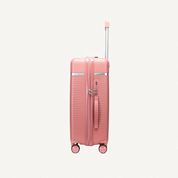British Traveller 3-Piece Polypropylene Luggage Set | 20”, 24”, 28” Lightweight Suitcases with 360° Spinner Wheels, TSA Lock, Water & Scratch Resistant | Durable Hard Shell Trolley Bags with Telescopic Handle - Pink