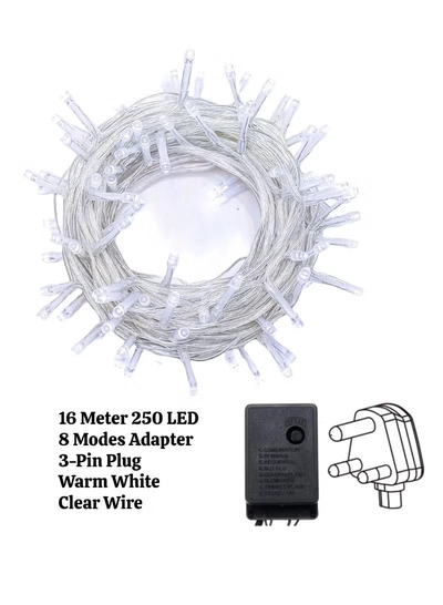 Yuwell 16 Meter 250 LED String Lights Decoration Lights Warm White Light 8 Modes Led Light Clear Wire For Home Decorations Ramadan Lights Indoor & Outdoor Decoration Ramadan Decoration Light Diwali Lights Curtain Lights With 3-Pin UK Plug-2
