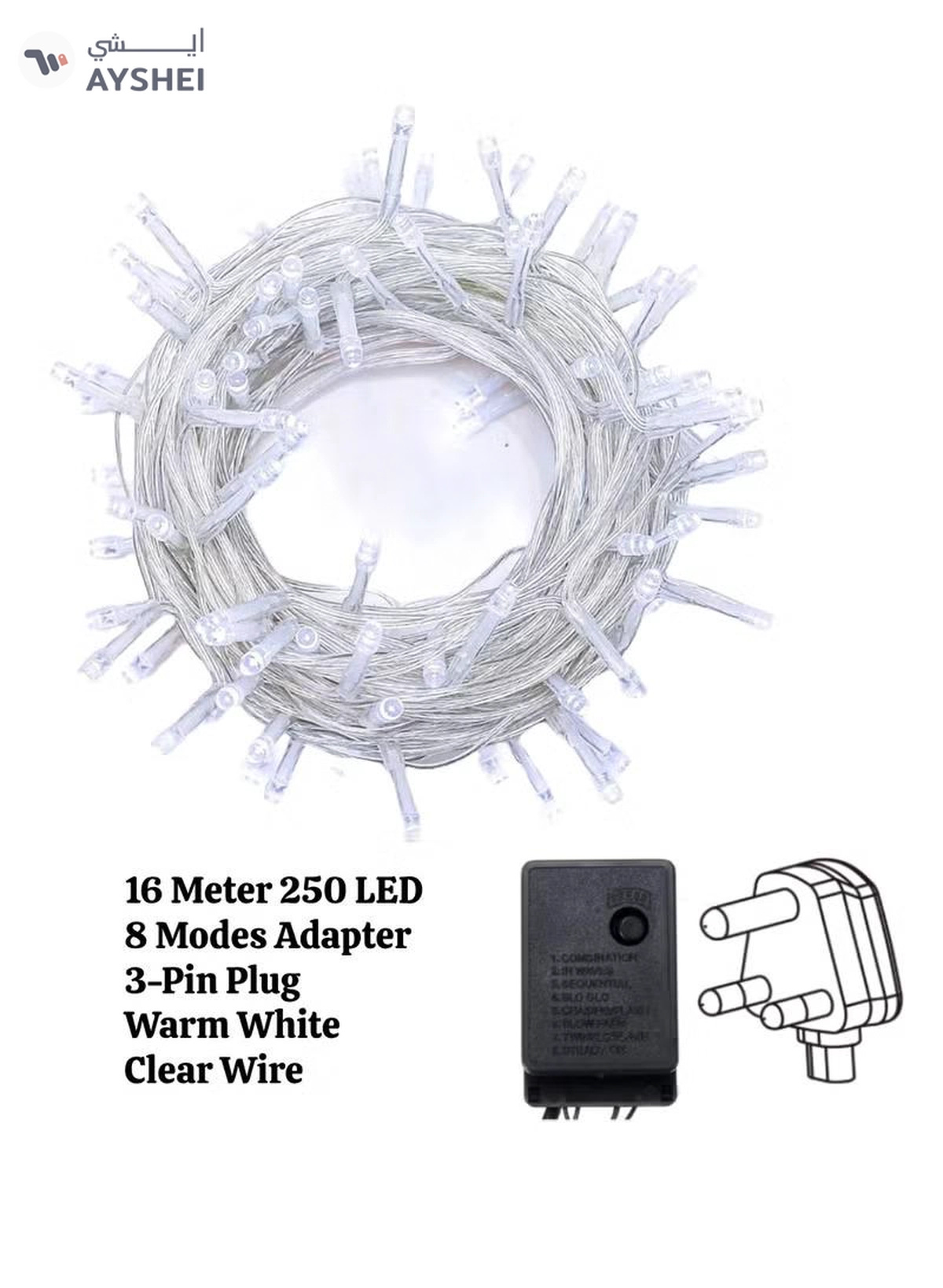 Yuwell 16 Meter 250 LED String Lights Decoration Lights Warm White Light 8 Modes Led Light Clear Wire For Home Decorations Ramadan Lights Indoor & Outdoor Decoration Ramadan Decoration Light Diwali Lights Curtain Lights With 3-Pin UK Plug-2-2
