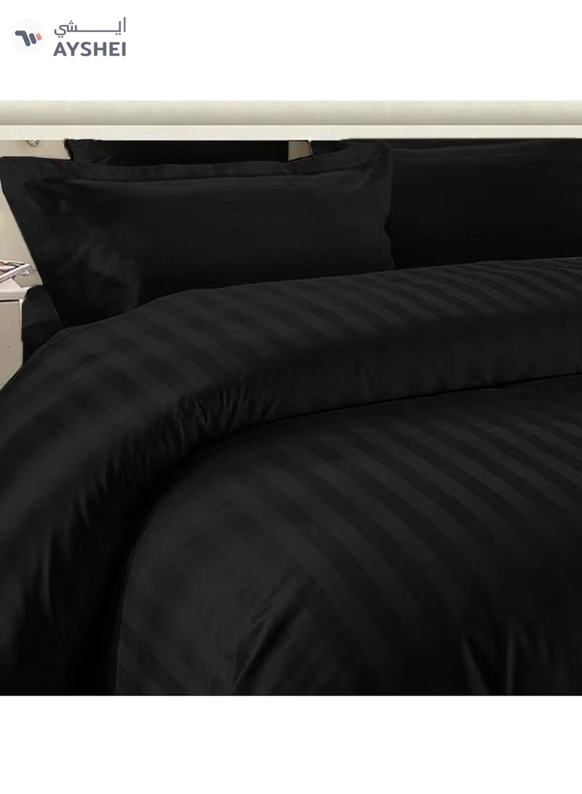 Eworld 6-Piece Premium King Size Bedding Set, Black Striped Design-4-4