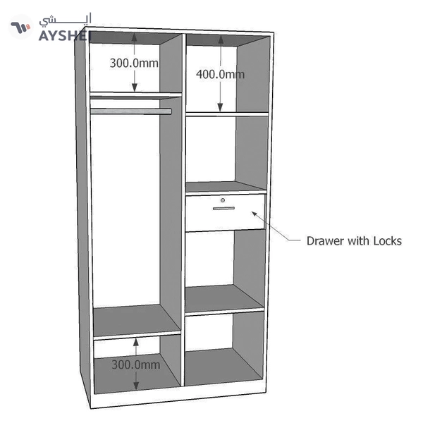 Wardrobe: 2 Door, With customized layout options and Mirror