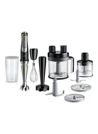 BRAUN hand Blender, Multi quick 9, 2L Food Processor, 600ml Beaker, 500ml Chopper, Whisk, Potato Masher, Stainless Steel Shaft, Splash Control, MQ9187XLI Black-Silver-0