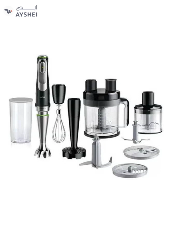 BRAUN hand Blender, Multi quick 9, 2L Food Processor, 600ml Beaker, 500ml Chopper, Whisk, Potato Masher, Stainless Steel Shaft, Splash Control, MQ9187XLI Black-Silver