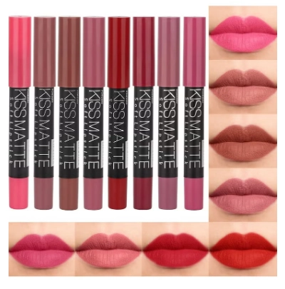 DNM 8Pcs Nude Pink Beige Ruby Rose Red Brown Mauve Matte Lipstick and Lip Crayon -5