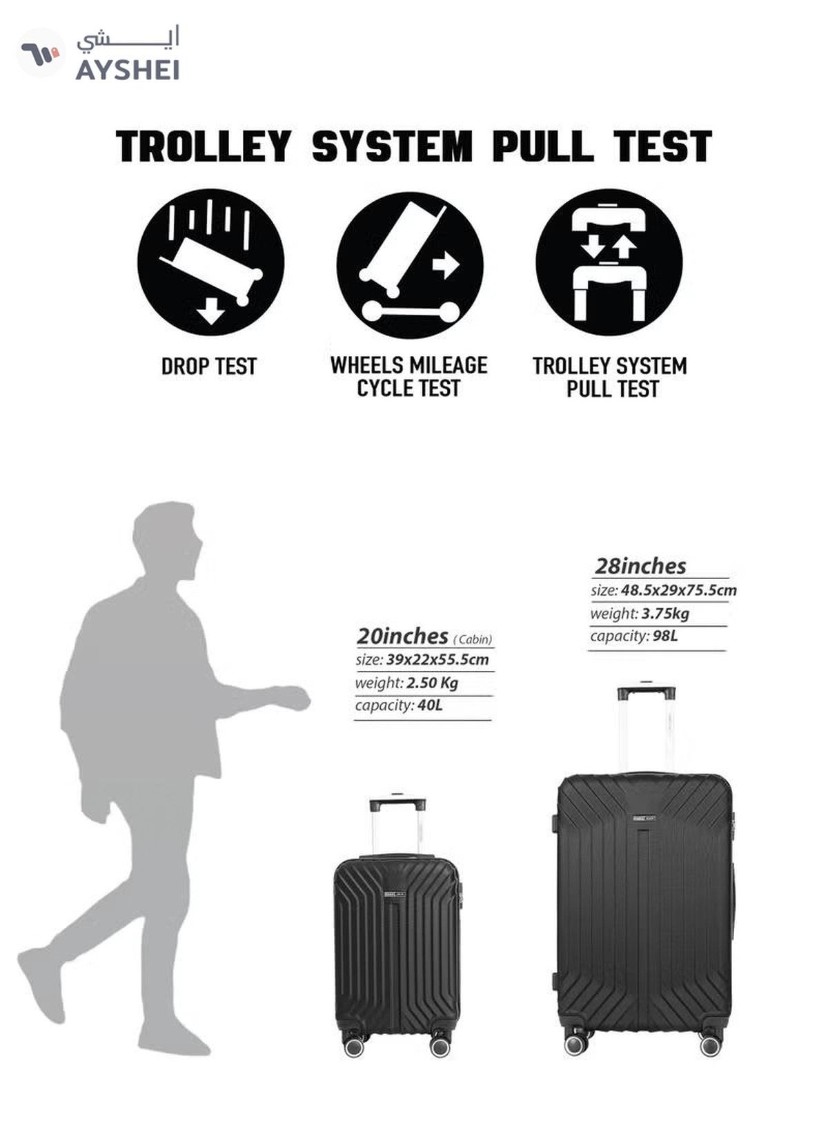 PARAJOHN Winso large Size Lightweight ABS Hardside Spinner Luggage Trolley -28 Inch | Carrying 30KG 4-Wheel Hardshell Suitcase-Black-3-3