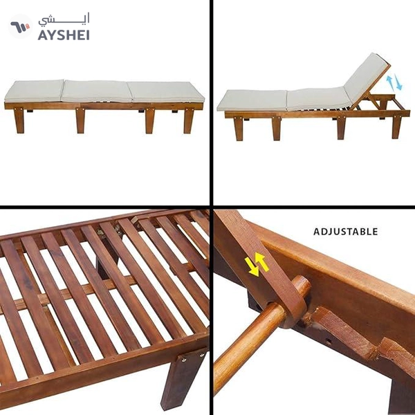 YATAI Decor Solid Acacia Wood Adjustable Sun Lounger – Weather-Resistant
