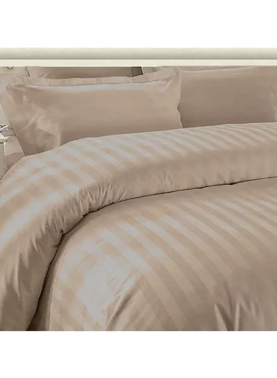 6-Piece Premium King Size Bedding Set, Cream Striped Design and High Quality Microfiber Hotel Luxury Bedsheet Soft Quilt Cover and Pillowcases-4