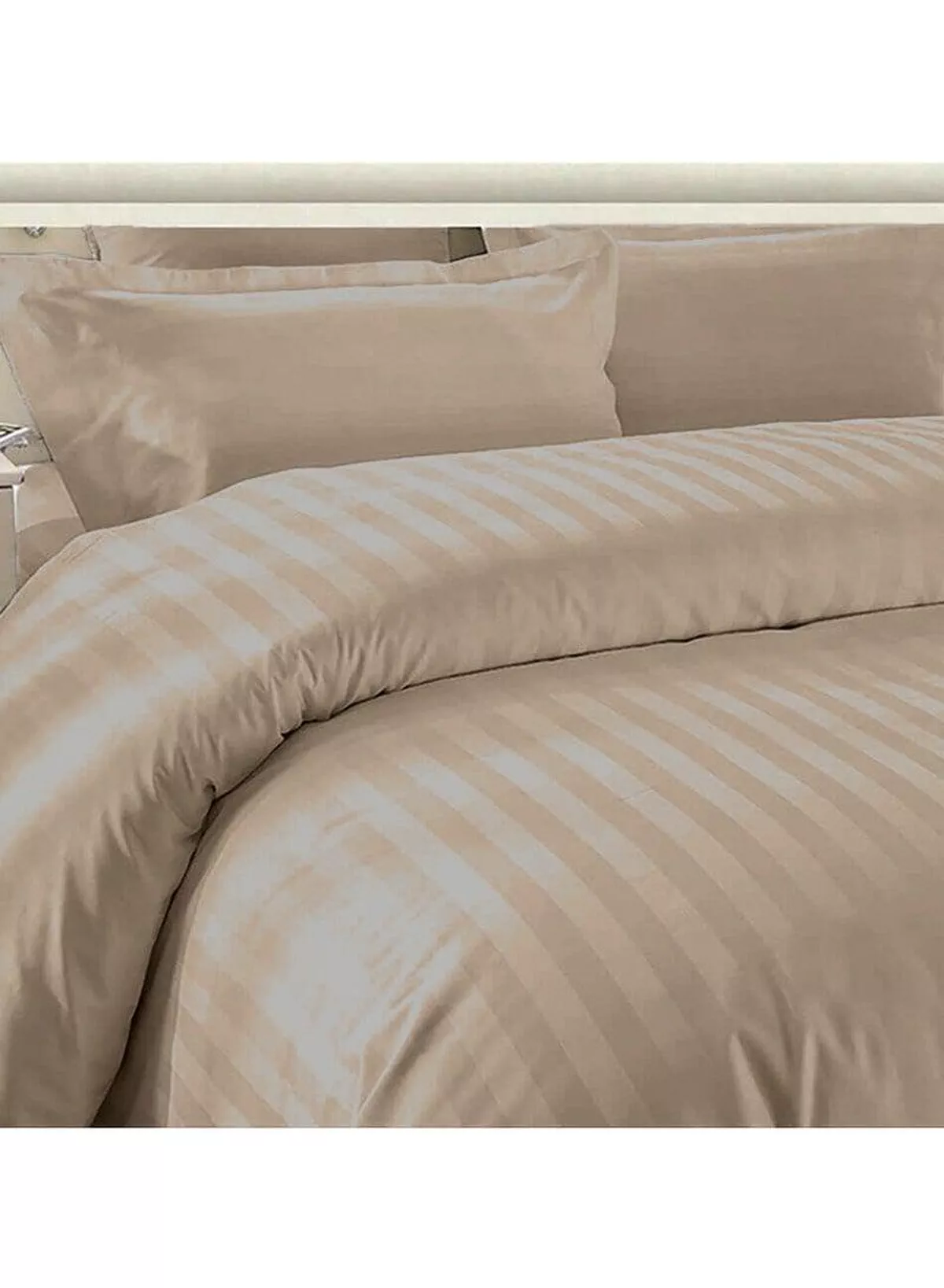 6-Piece Premium King Size Bedding Set, Cream Striped Design and High Quality Microfiber Hotel Luxury Bedsheet Soft Quilt Cover and Pillowcases-4-4