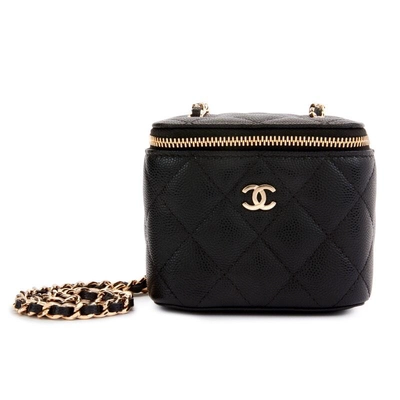 Chanel Black Quilted Caviar Mini Vanity Case with Gold Chain-0