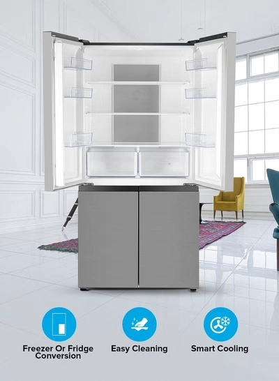 GEEPAS 600L Gross/ 429L Net Capacity| No Frost Multi Door Refrigerator Freezer | Freezer or Fridge Conversion| Multi-Airflow with Interior Light and Unbreakable Glass Shelves| Large Space and Inverter Compressor with Smart Cooling| LED Digital Control GRFM6954XHN 180 W GRFM6954XHN Metallic Grey-2
