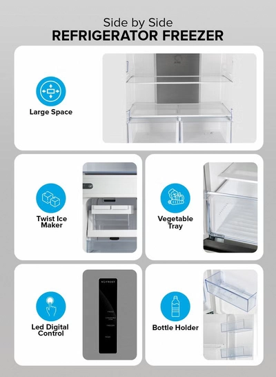 GEEPAS 600L Gross/ 429L Net Capacity| No Frost Multi Door Refrigerator Freezer | Freezer or Fridge Conversion| Multi-Airflow with Interior Light and Unbreakable Glass Shelves| Large Space and Inverter Compressor with Smart Cooling| LED Digital Control GRFM6954XHN 180 W GRFM6954XHN Metallic Grey-1