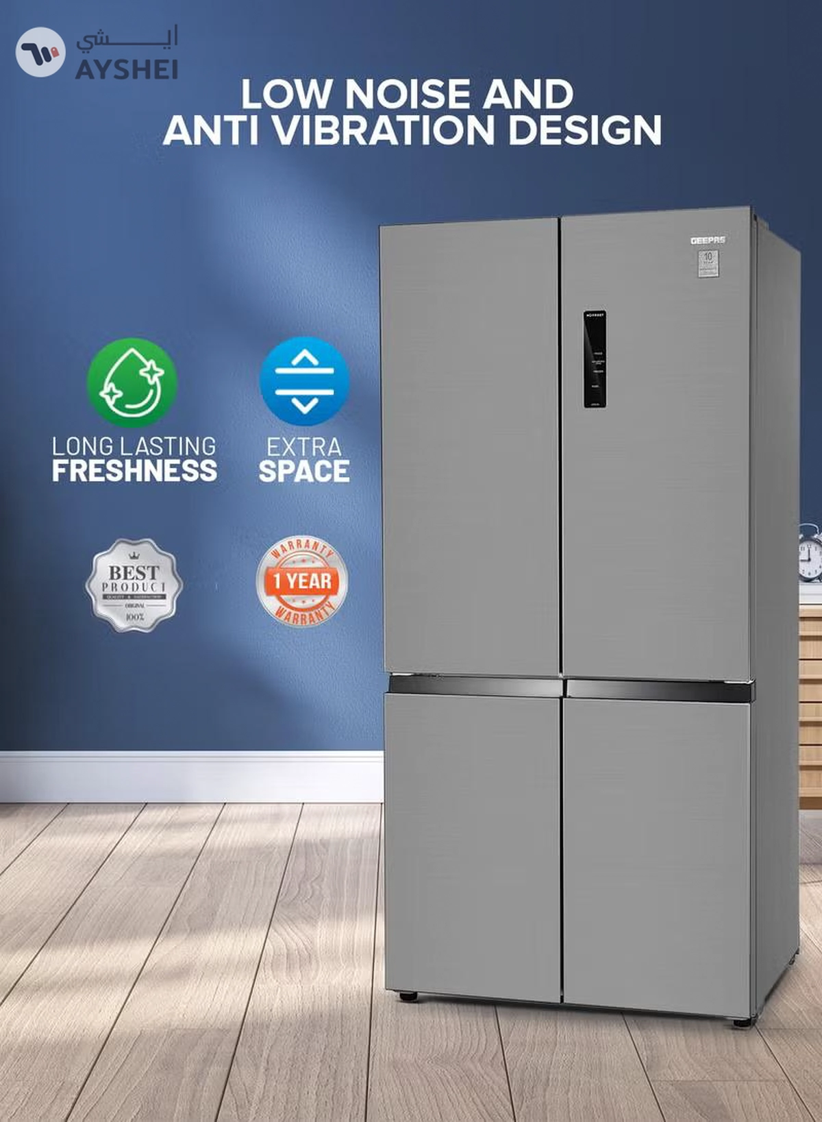 GEEPAS 600L Gross/ 429L Net Capacity| No Frost Multi Door Refrigerator Freezer | Freezer or Fridge Conversion| Multi-Airflow with Interior Light and Unbreakable Glass Shelves| Large Space and Inverter Compressor with Smart Cooling| LED Digital Control GRFM6954XHN 180 W GRFM6954XHN Metallic Grey-3-3