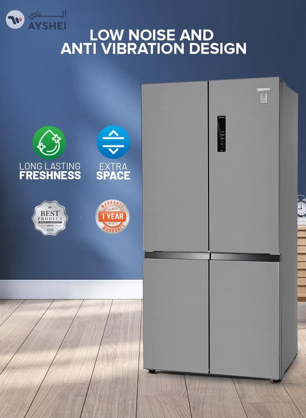 GEEPAS 600L Gross/ 429L Net Capacity| No Frost Multi Door Refrigerator Freezer | Freezer or Fridge Conversion| Multi-Airflow with Interior Light and Unbreakable Glass Shelves| Large Space and Inverter Compressor with Smart Cooling| LED Digital Control GRFM6954XHN 180 W GRFM6954XHN Metallic Grey