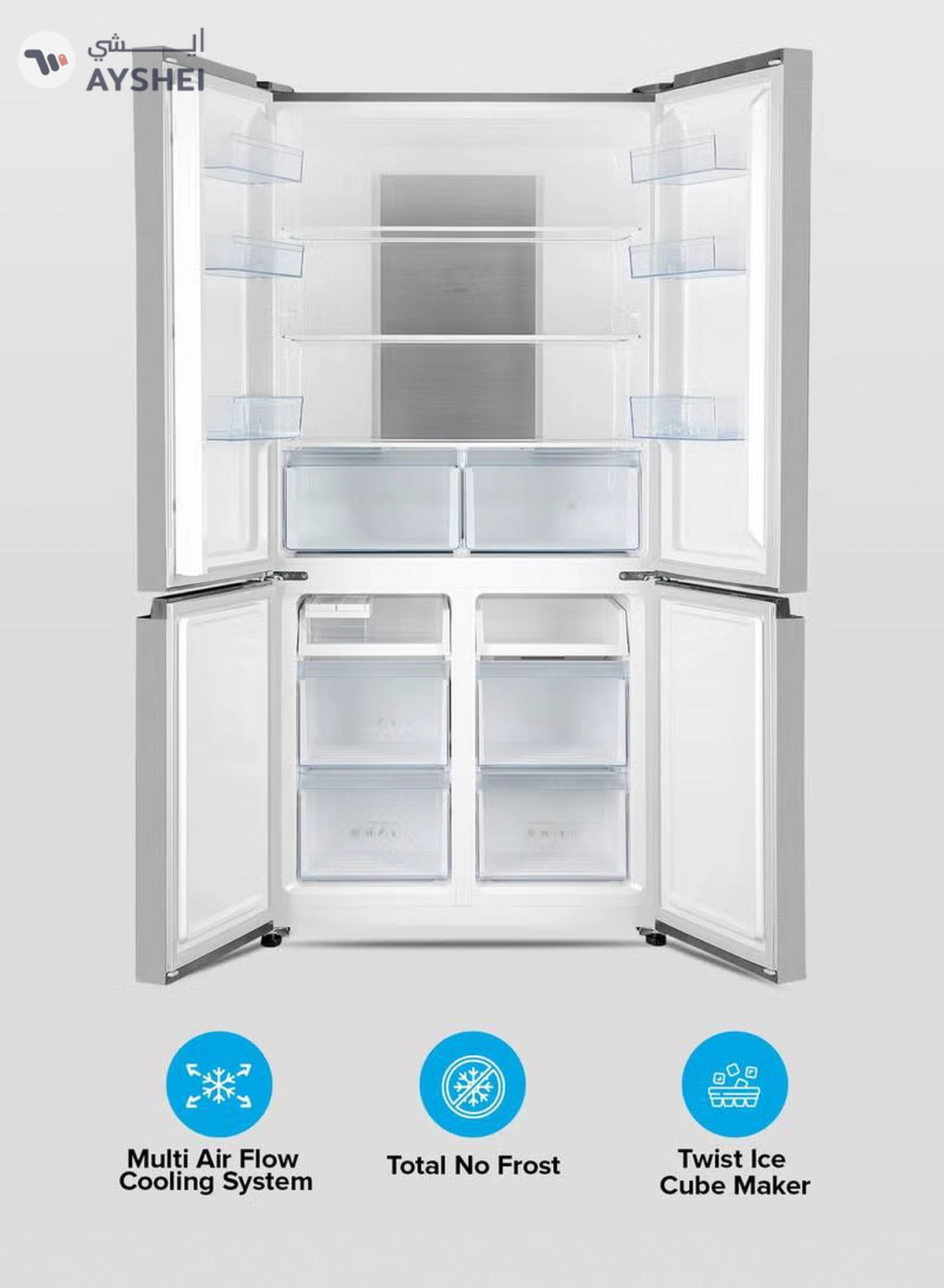GEEPAS 600L Gross/ 429L Net Capacity| No Frost Multi Door Refrigerator Freezer | Freezer or Fridge Conversion| Multi-Airflow with Interior Light and Unbreakable Glass Shelves| Large Space and Inverter Compressor with Smart Cooling| LED Digital Control GRFM6954XHN 180 W GRFM6954XHN Metallic Grey-5-5