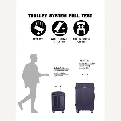 Para John Winso Series Set of 2 Luggage | Lightweight Small 10KG & Large 30KG ABS 8 Wheels Trolley Hardsided Travel Suitcase - Navy-2
