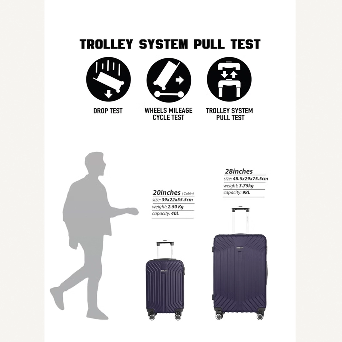 Para John Winso Series Set of 2 Luggage | Lightweight Small 10KG & Large 30KG ABS 8 Wheels Trolley Hardsided Travel Suitcase - Navy-2-2
