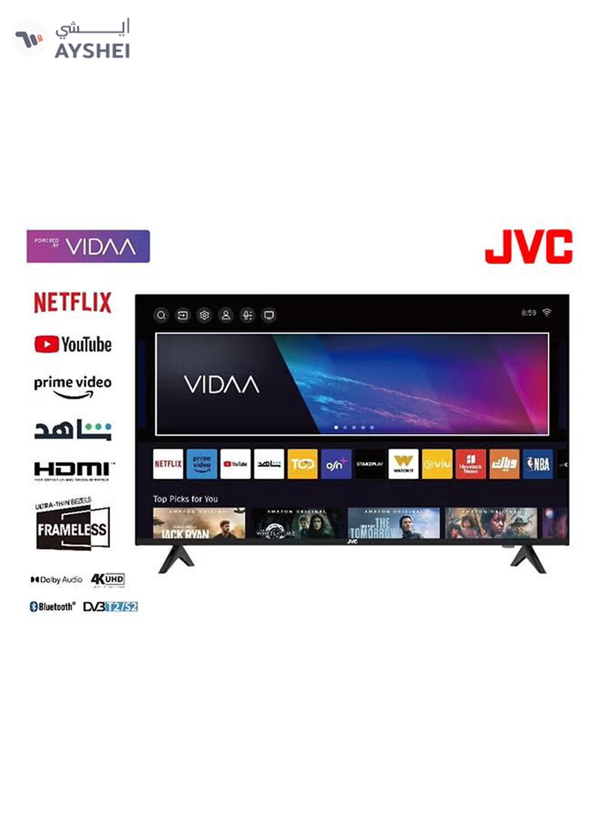 JVC 50-Inch Edgeless 4K UHD Smart TV - 2024 New Model With Voice Air Mouse, Bluetooth And Dolby Audio LT-50N7105V Black-1-1