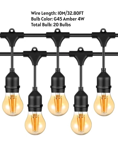 Yuwell Outdoor Waterproof IP65 Led String Lights E27 Holder 10 Meter Bulb Holder Wire With 20 Bulbs 4W G45 Amber With EU Plug Solar Bulb Holder For Ramadan Decoration Lights And Outdoor Decoration Light Hanging Light String Wire Ramadan Light For Commercial Patio Garden & Porch Yard-5