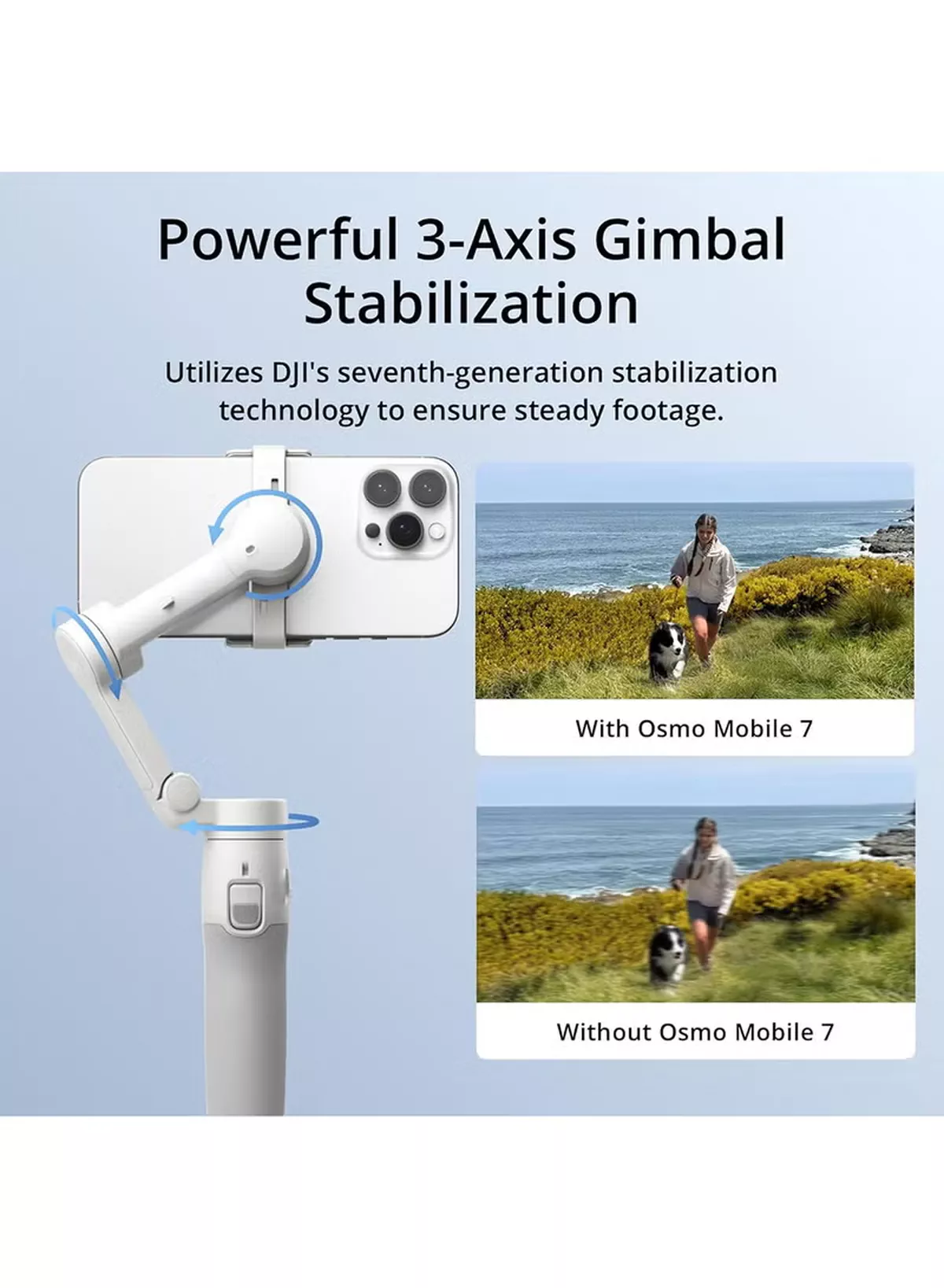 dji Osmo Mobile 7 Gimbal Stabilizer for iPhone, Android, Built-in Tripod, Ultra-Light, Comfortable Grip, 3-Axis Phone Gimbal, ActiveTrack 7.0, ShotGuides, One-Tap Edit, 10hrs Use, Phone Charging Grey-4-4