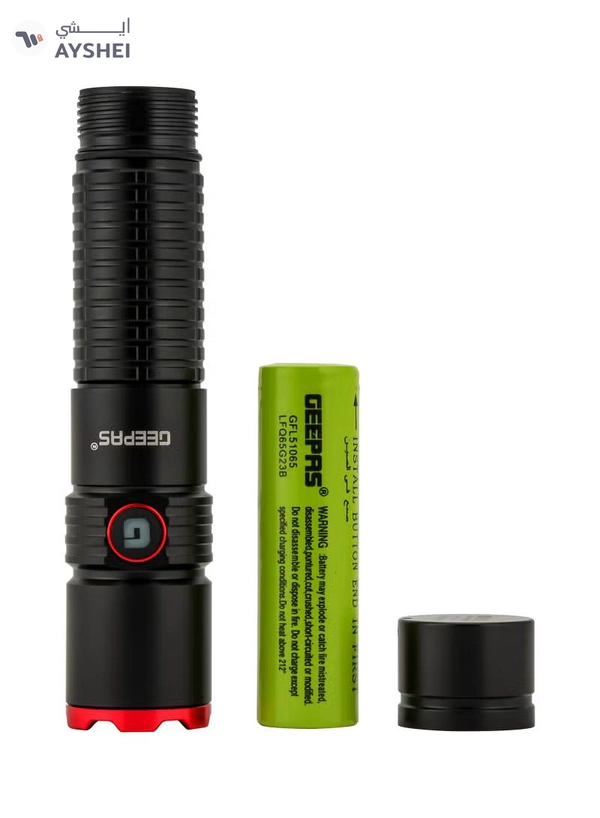 GEEPAS Pocket Size Rechargeable Led Flashlight 20 W| Type C Charging, Waterproof IPX5 |Aircraft Aluminum Body, 4000 mAH High Capacity Lithium Battery | GFL51065