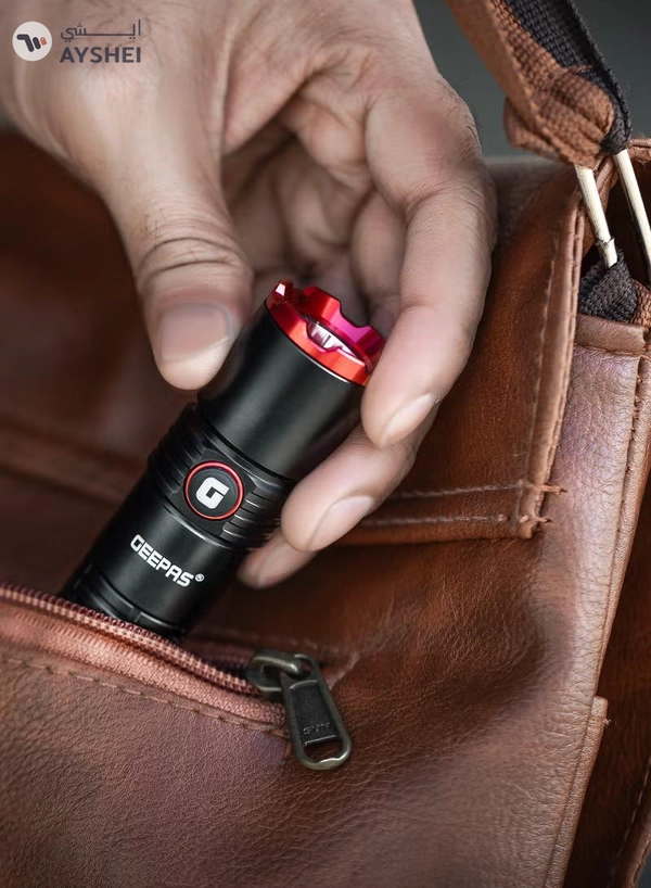 GEEPAS Pocket Size Rechargeable Led Flashlight 20 W| Type C Charging, Waterproof IPX5 |Aircraft Aluminum Body, 4000 mAH High Capacity Lithium Battery | GFL51065