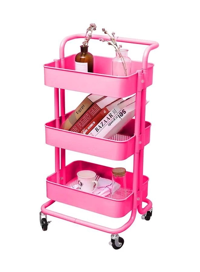 Roman Gifts 3 Tier Trolley Storage Cart With Wheels Pink 43.5x33x87cm-1