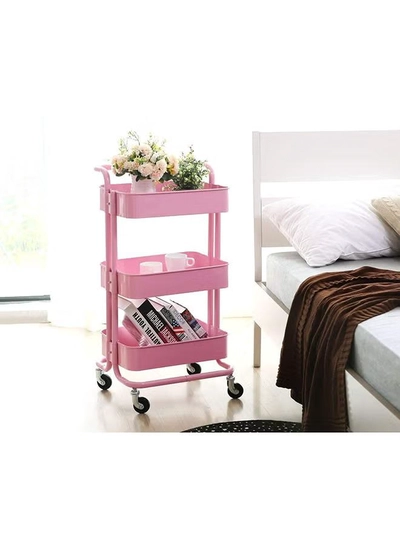 Roman Gifts 3 Tier Trolley Storage Cart With Wheels Pink 43.5x33x87cm-2