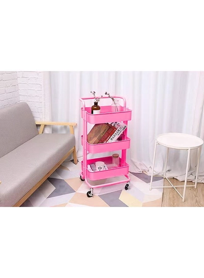 Roman Gifts 3 Tier Trolley Storage Cart With Wheels Pink 43.5x33x87cm-4
