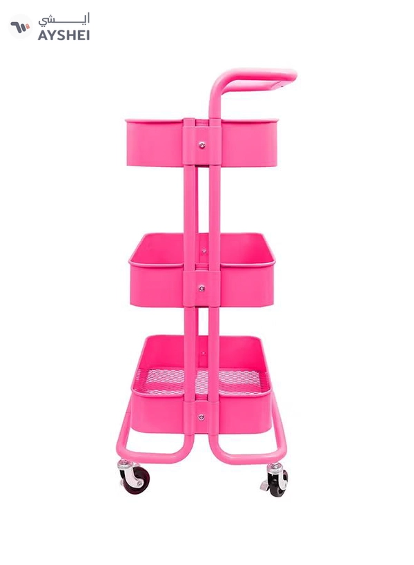 Roman Gifts 3 Tier Trolley Storage Cart With Wheels Pink 43.5x33x87cm