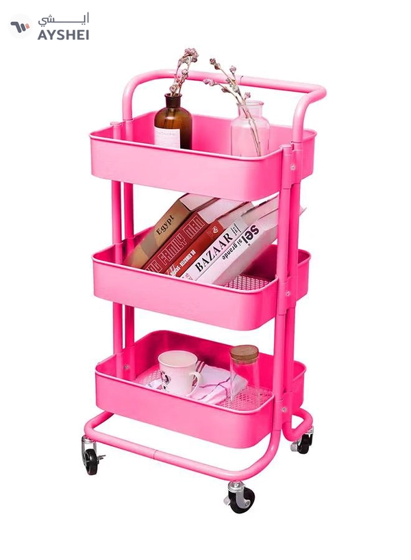 Roman Gifts 3 Tier Trolley Storage Cart With Wheels Pink 43.5x33x87cm