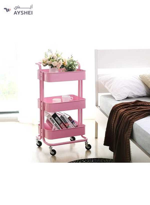 Roman Gifts 3 Tier Trolley Storage Cart With Wheels Pink 43.5x33x87cm