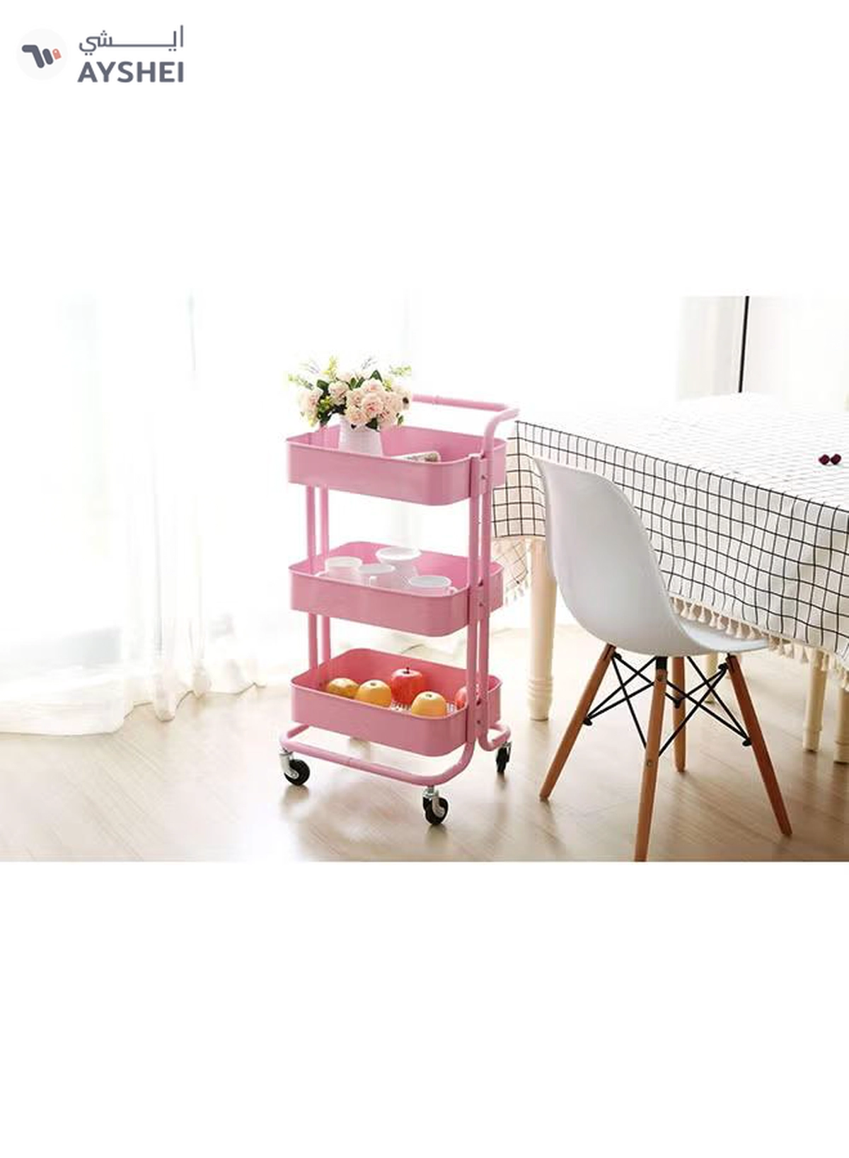 Roman Gifts 3 Tier Trolley Storage Cart With Wheels Pink 43.5x33x87cm-5-5
