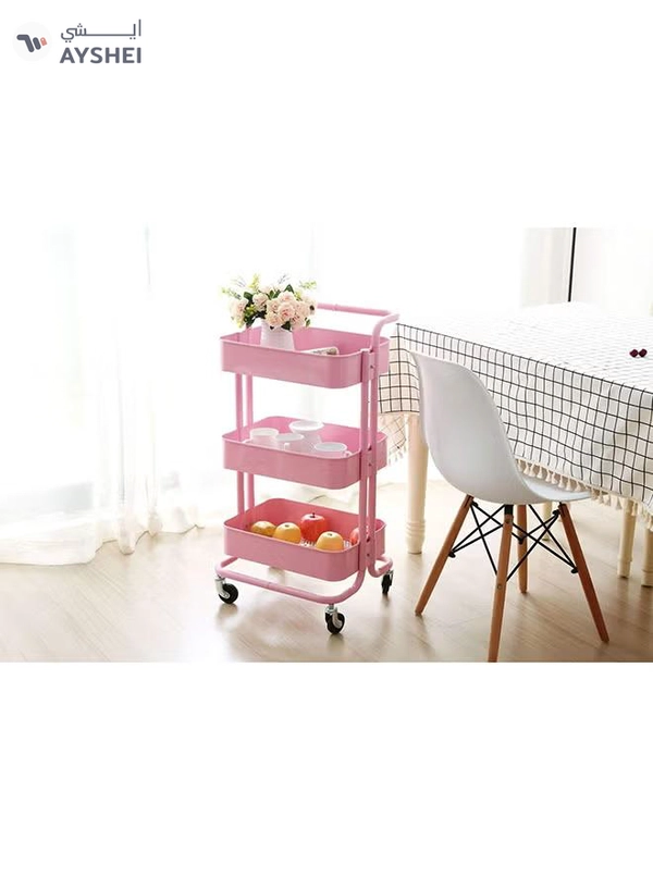 Roman Gifts 3 Tier Trolley Storage Cart With Wheels Pink 43.5x33x87cm